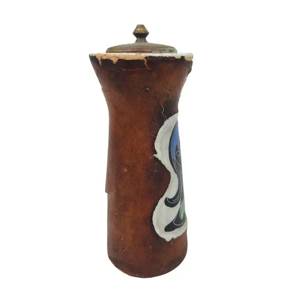 Distressed Leather Salt and Pepper Set Marcello Fantoni Inspired Italy 1960's